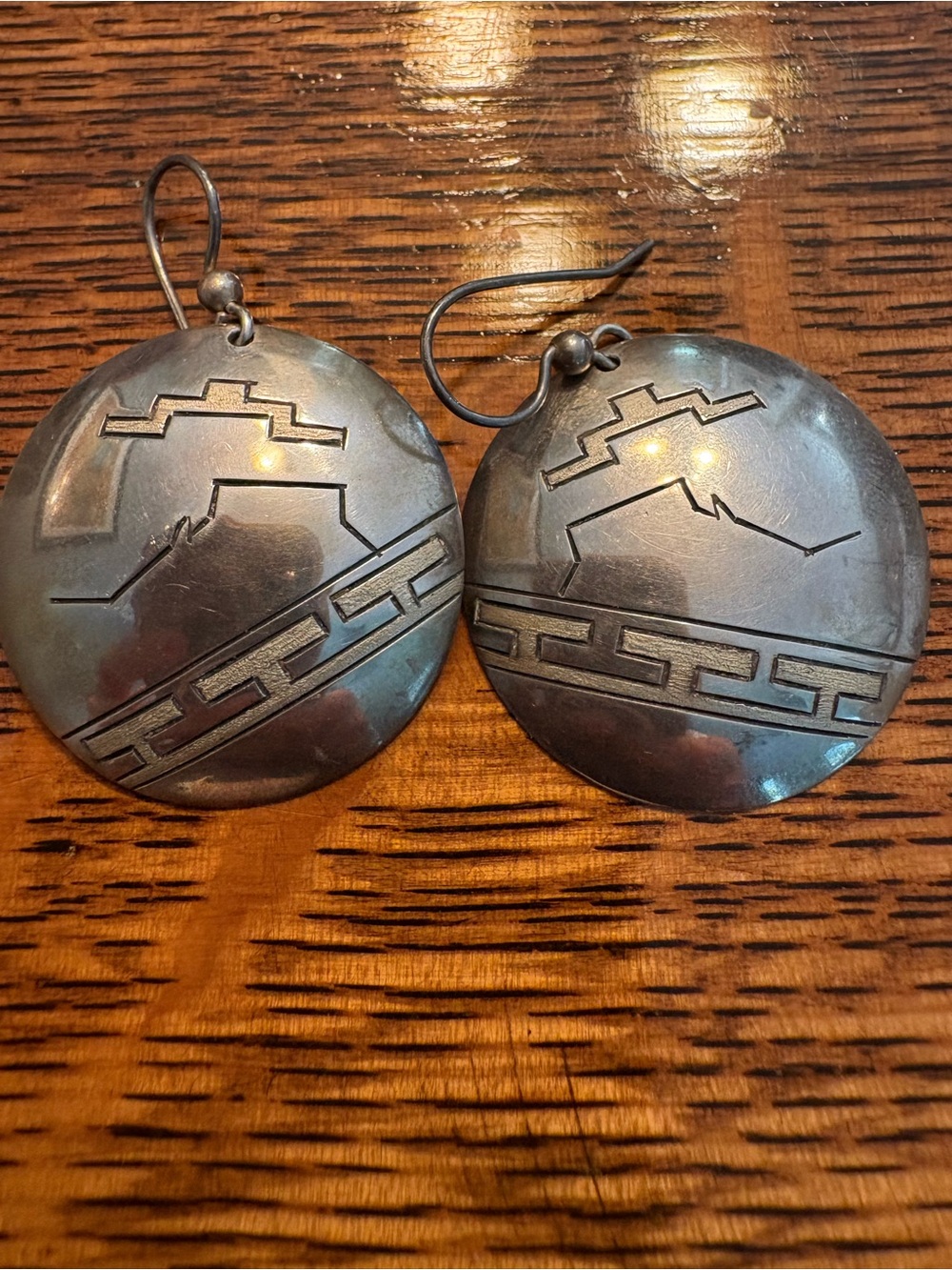 Native American Sterling Silver Round Navaho Earrings - Signed TM Taylor